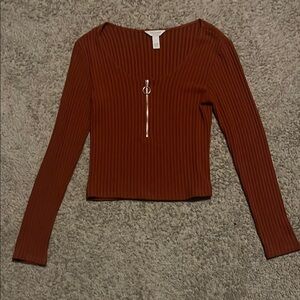 Arizona Red Long Sleeve Fitted Crop Blouse